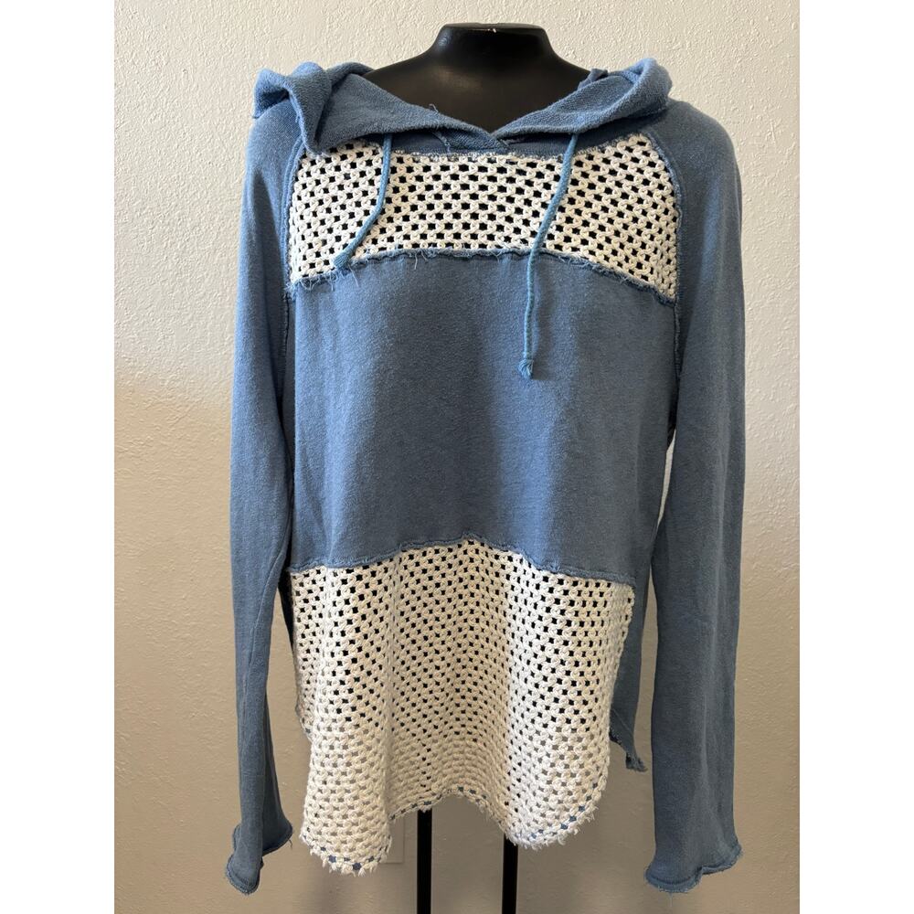 Free People Mesh Blue Color Block Hoodie ASO TV Jenna Mueller Wilfred Small - Picture 2 of 5